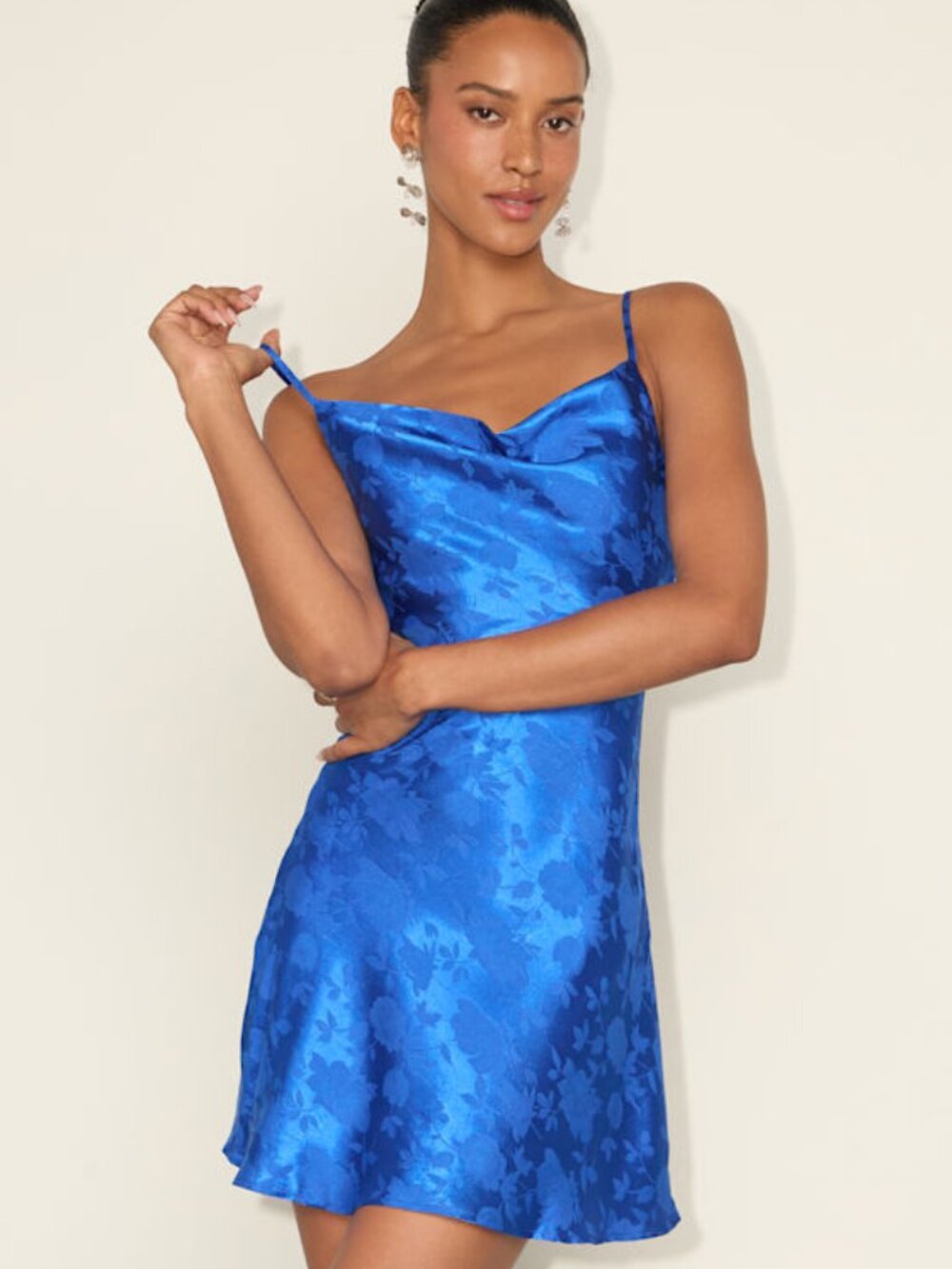 Lulus Close To Your Heart Royal Blue Satin Jacquard Cowl Slip Dress - Size XL